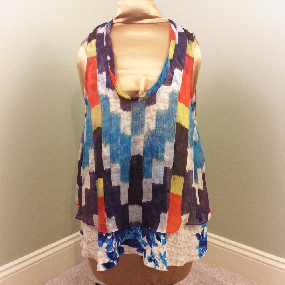 Tracy Reese Silk Layered Floral & Abstract Blouse